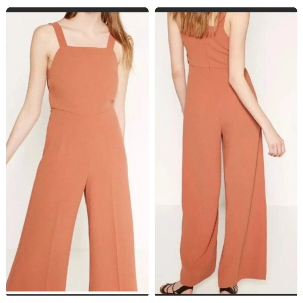 Zara Burnt Orange Jump Suite Wide Leg Sz XS